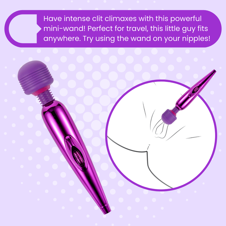 Have intense clit climaxes with this powerful mini-wand. Perfect for travel, this little guy fits anywhere. Try using the wand on your nipples.