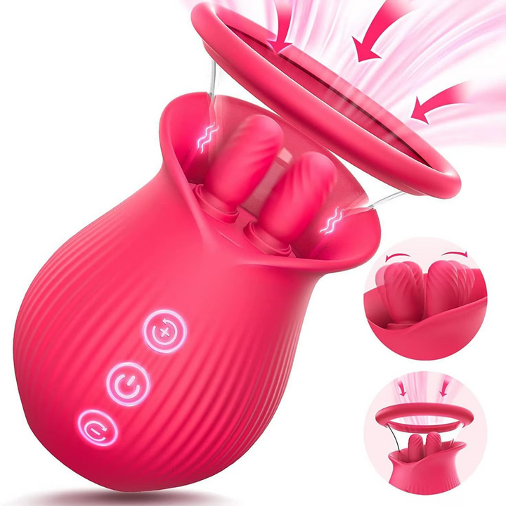 3in1 Rose Sex Toy with 2 Suction Cups the Rose Tongue Vibrator Sex Toys for Woman