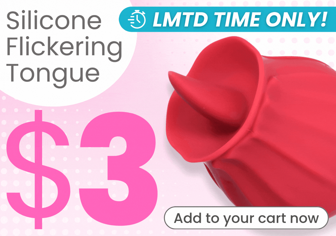 Red silicone flickering tongue vibe on a pink gradient backdrop for $3 with LMTD TIME ONLY! flashing