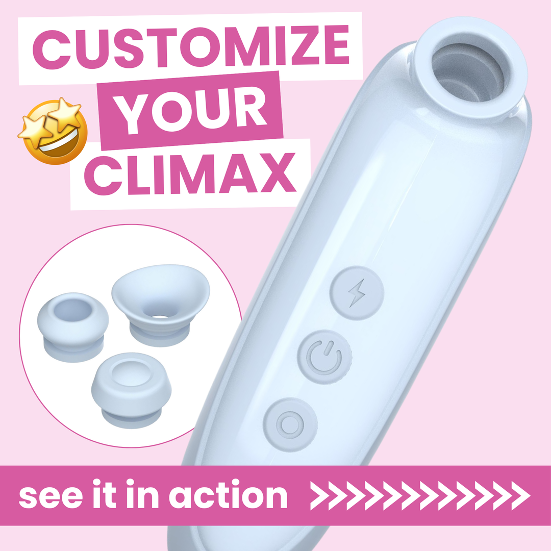 Customize your climax - see it in action - white air pulse toy with 3 attachments