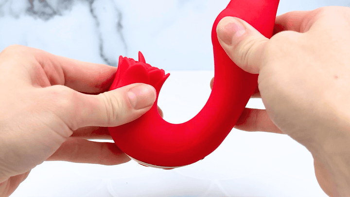 Twirling Tongue Tease Silicone Rotating G-Spot Vibe and Clit Licking Rose flexible neck 
