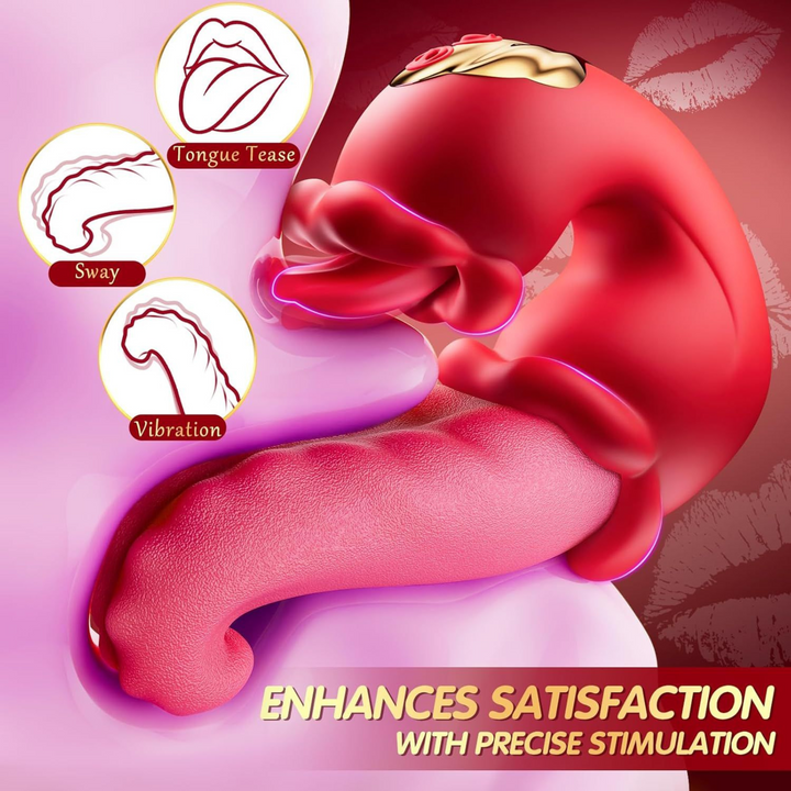 Gyrating tongue toy as seen internally with list of functions on side 