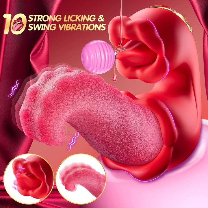 10 STRONG LICKING & SWING VIBRATIONS. lube dripping onto gyrating tongues sex toy 