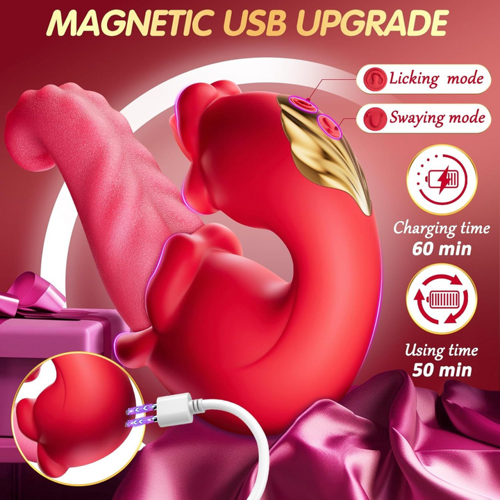 MAGNETIC USB UPGRADE. Licking mode. Swaying Mode.  Charging time 60 minutes. using time 50 minutes 