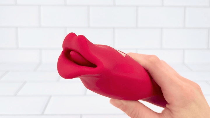 GIF of mouth moving from GIF of French Kiss Duo Dual-End G-Spot & Licking and Kissing Vibrator 