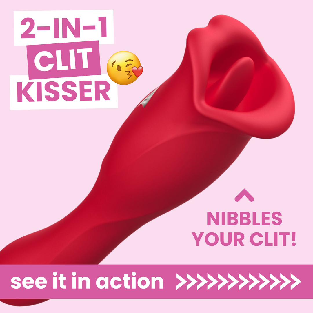 French Kiss Duo - Dual-End G-Spot & Licking and Kissing Vibrator TooTimid.com French Kiss Duo - Dual-End G-Spot & Licking and Kissing Vibrator TooTimid.com