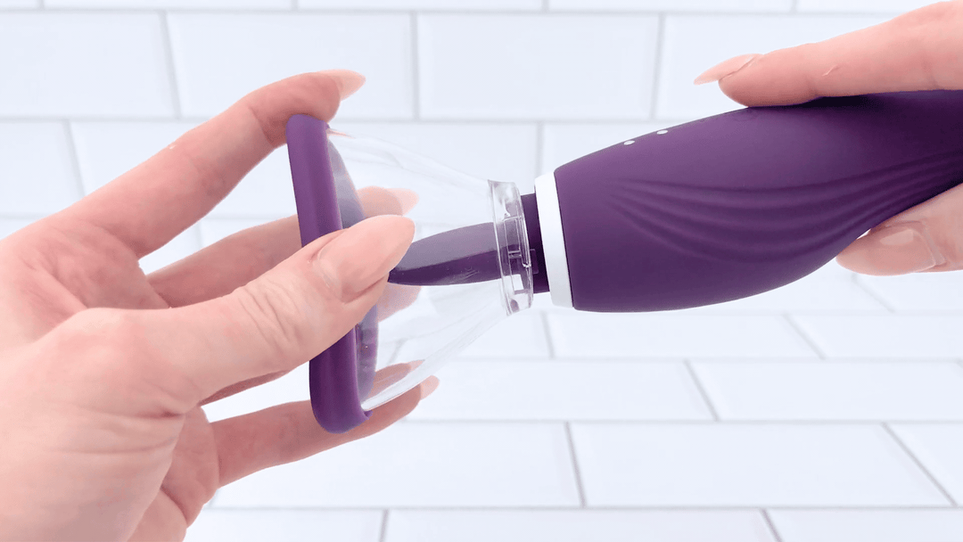 GIF of suction cup being attached to Ultimate Tongue Licker Powerful Dual-Ended Vibrator and Sucking Tongue 
