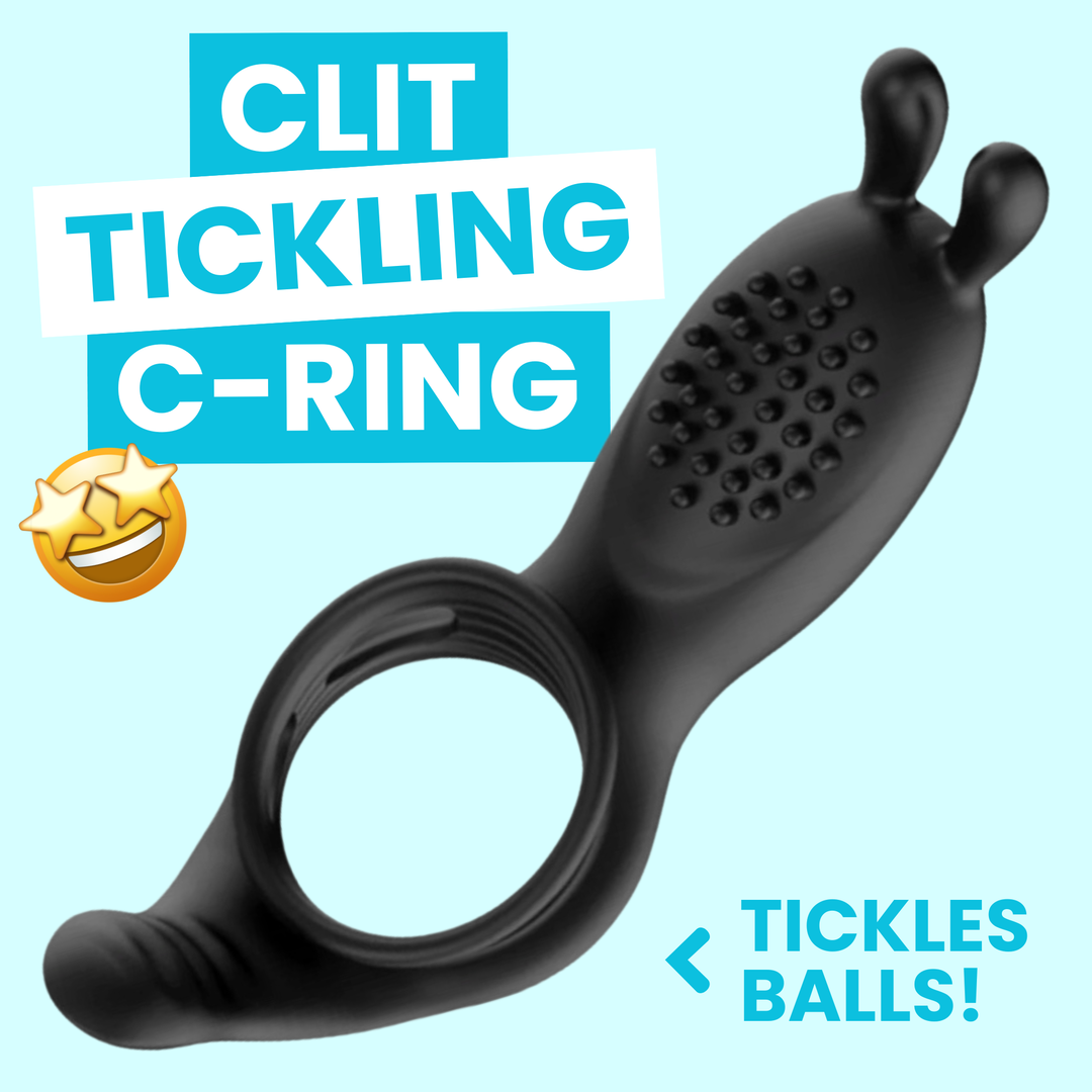 clit tickling c-ring tickles balls Silicone Vibrating Rabbit Cock Ring with Extended Ball Tickler 
