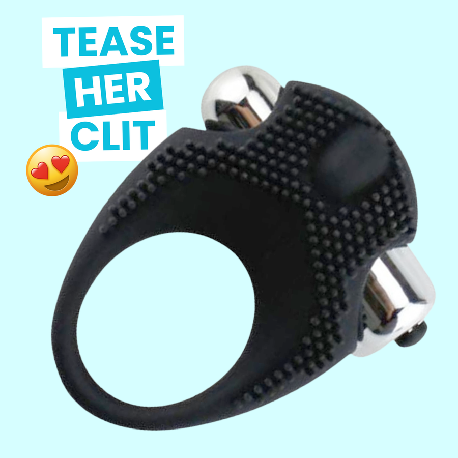 Silicone Vibrating Cock Ring with Raised Ticklers tease her clit 
