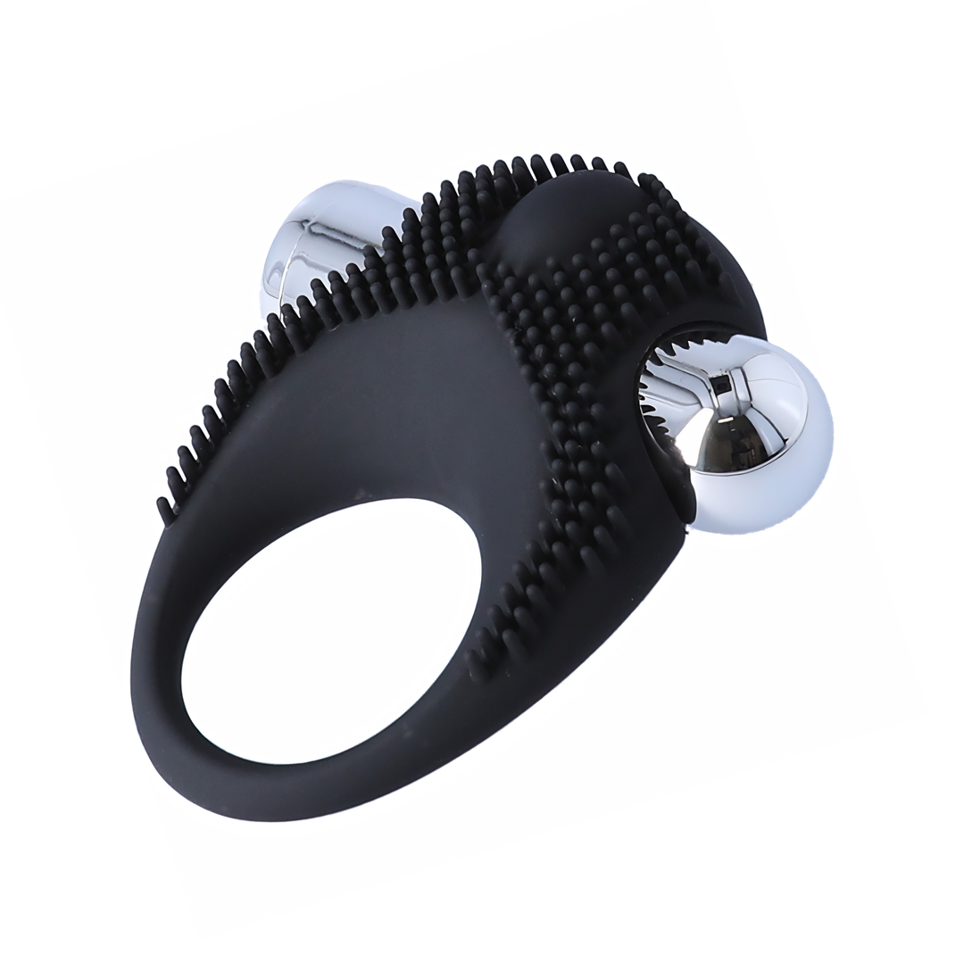 angled side view of Silicone Vibrating Cock Ring with Raised Ticklers 