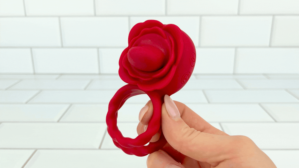 GIF of slower licking motion from Twirling Tongue Flower Silicone C-Ring