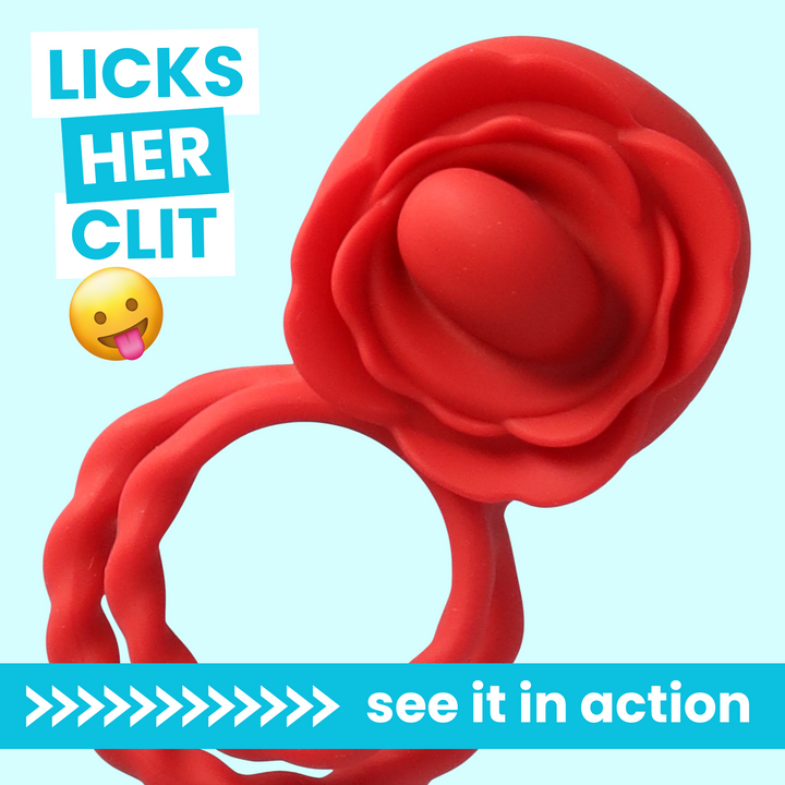 LICKS HER CLIT see it in action rose tongue c-ring for couples 
