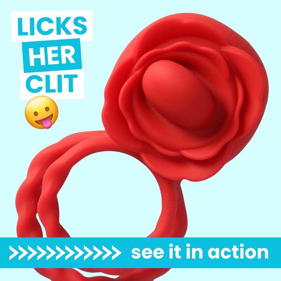 LICKS HER CLIT see it in action rose tongue c-ring for couples 