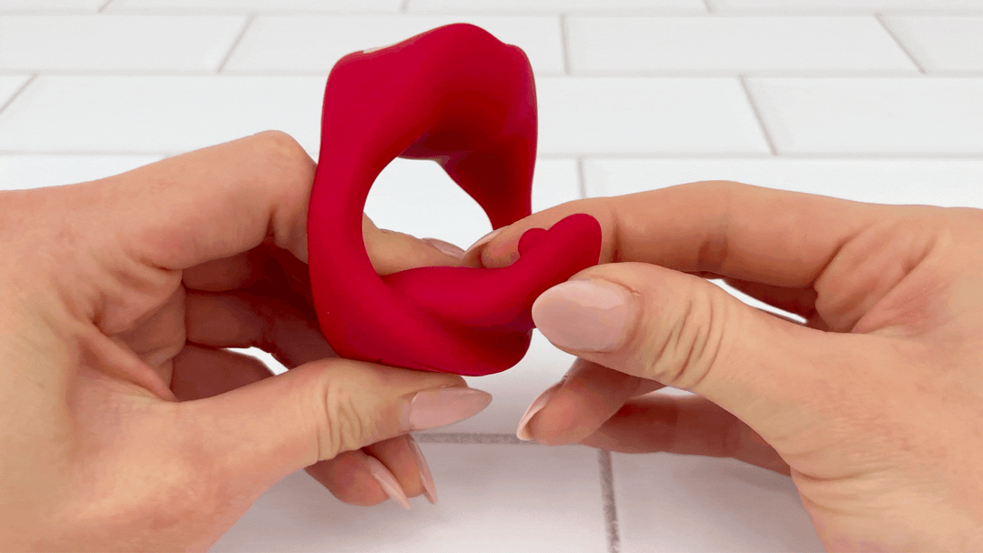 GIF of tongue from Vibrating Mouth Cock Ring being bent with fingers 