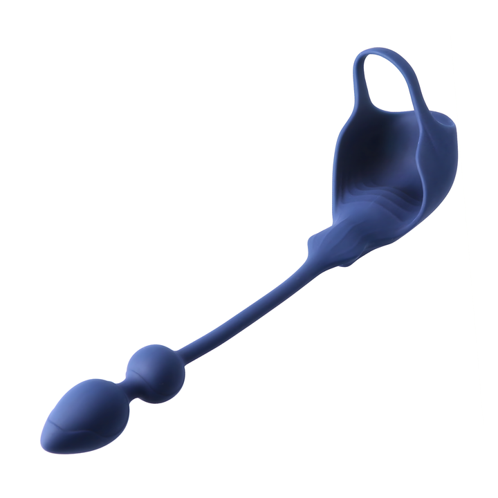 Cock Ring with Ball Cage and Anal Plug full product view with tail unfurled 