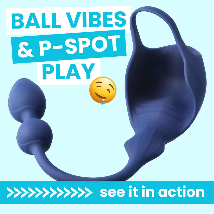 Cock Ring with Ball Cage and Anal Plug ball vibes and p-spot lay see it in action