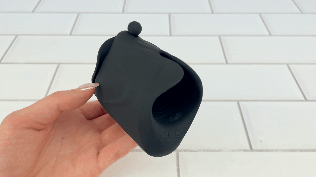 angled GIF of Heated Vibrating Penis Tip F-Spot Massager vibrating intensely 
