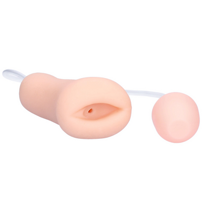 Realistic pussy stroker with pulsating air pump facing front right
