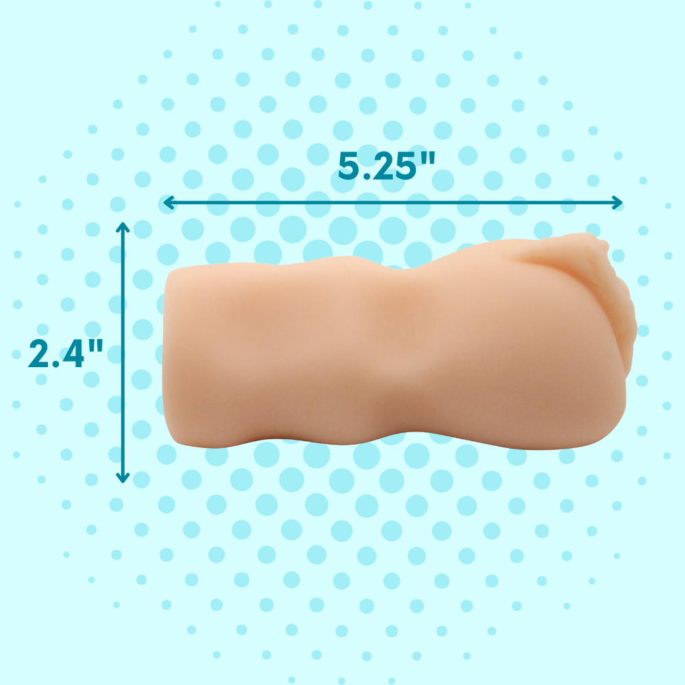 Masturbator product dimensions: 5.25" in length, 2.4" in width.