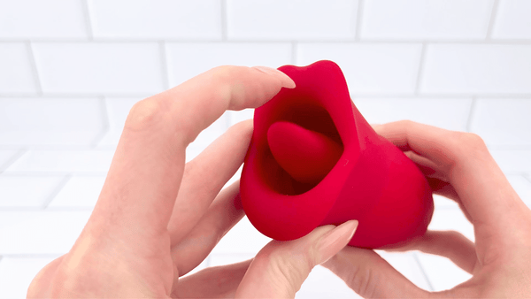 GIF of tongue from French Kiss Biting and Licking Moving Mouth Tongue Vibrator being brushed against 