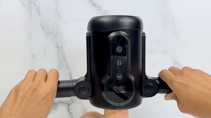 GIF: using the rotating handle to control the speed of thrusting on a dildo
