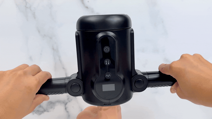 GIF: using the rotating handle to control the speed of thrusting on a dildo