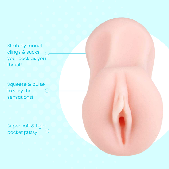Product with text describing its features on a light blue background