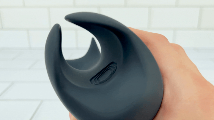 View of tapper pulsating on fastest setting from black vibrating male masturbator 