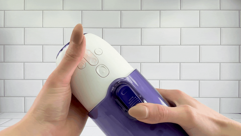 Super Series Adjustable Length Masturbator being adjusted with lock tab 
