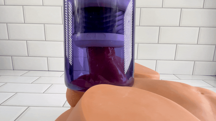 GIF of Super Series Adjustable Length Masturbator quickly thrusting on realistic gay male masturbator 