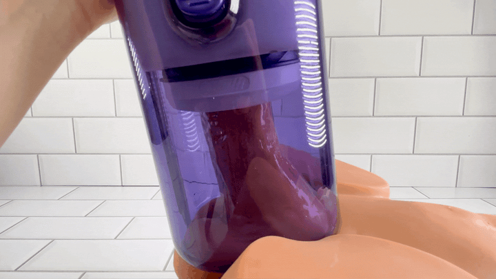 GIF of Super Series Adjustable Length Masturbator slowly thrusting on realistic gay male masturbator 