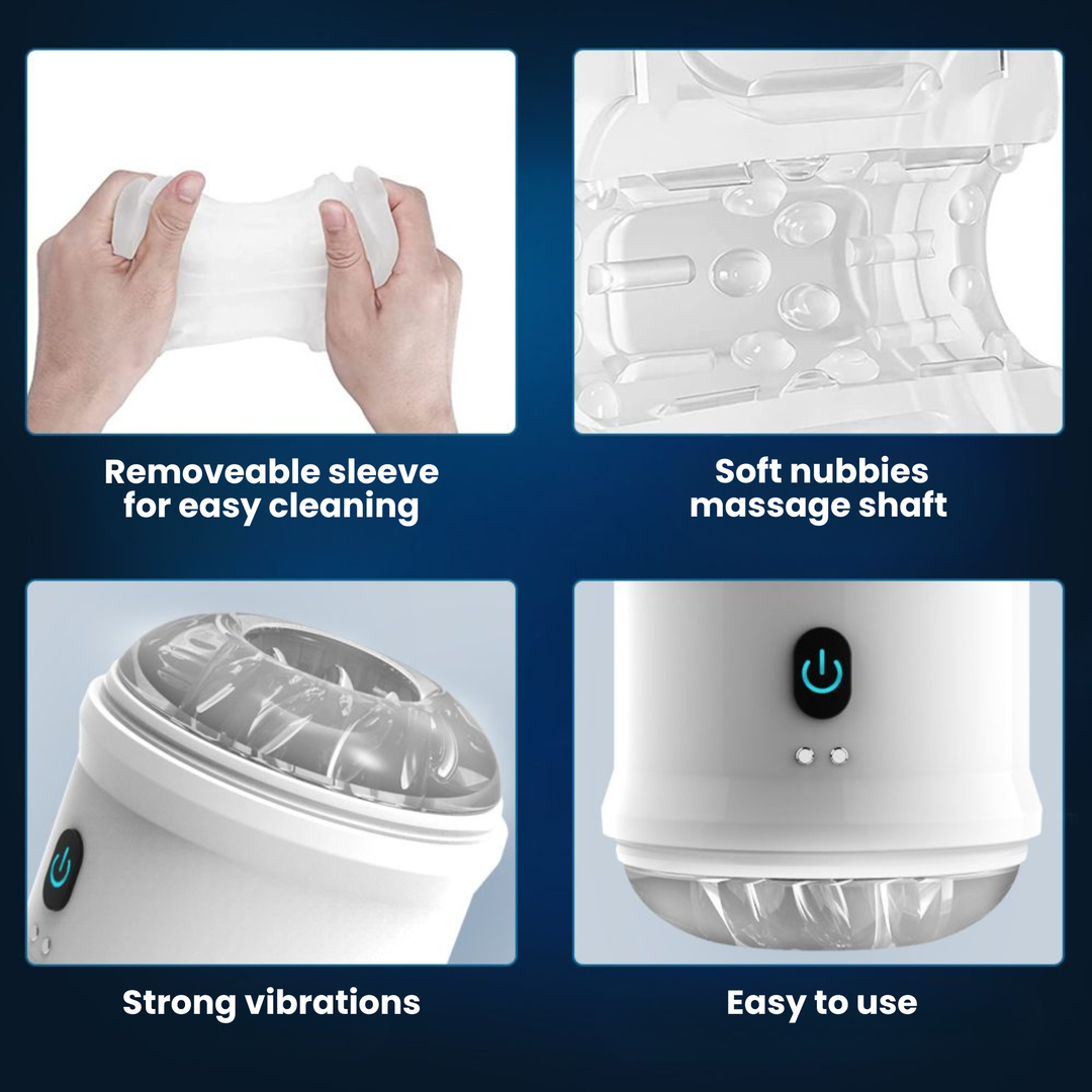 male masturbator removable sleeve for easy cleaning, soft nubs massage shaft, strong vibrations, easy to use 