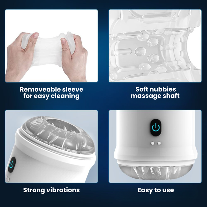 male masturbator removable sleeve for easy cleaning, soft nubs massage shaft, strong vibrations, easy to use 