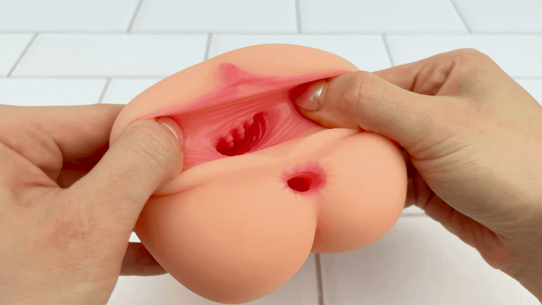 GIF of vaginal opening of Pussy and Ass Stroker realistic view of textured pleasure nubs tunnel 