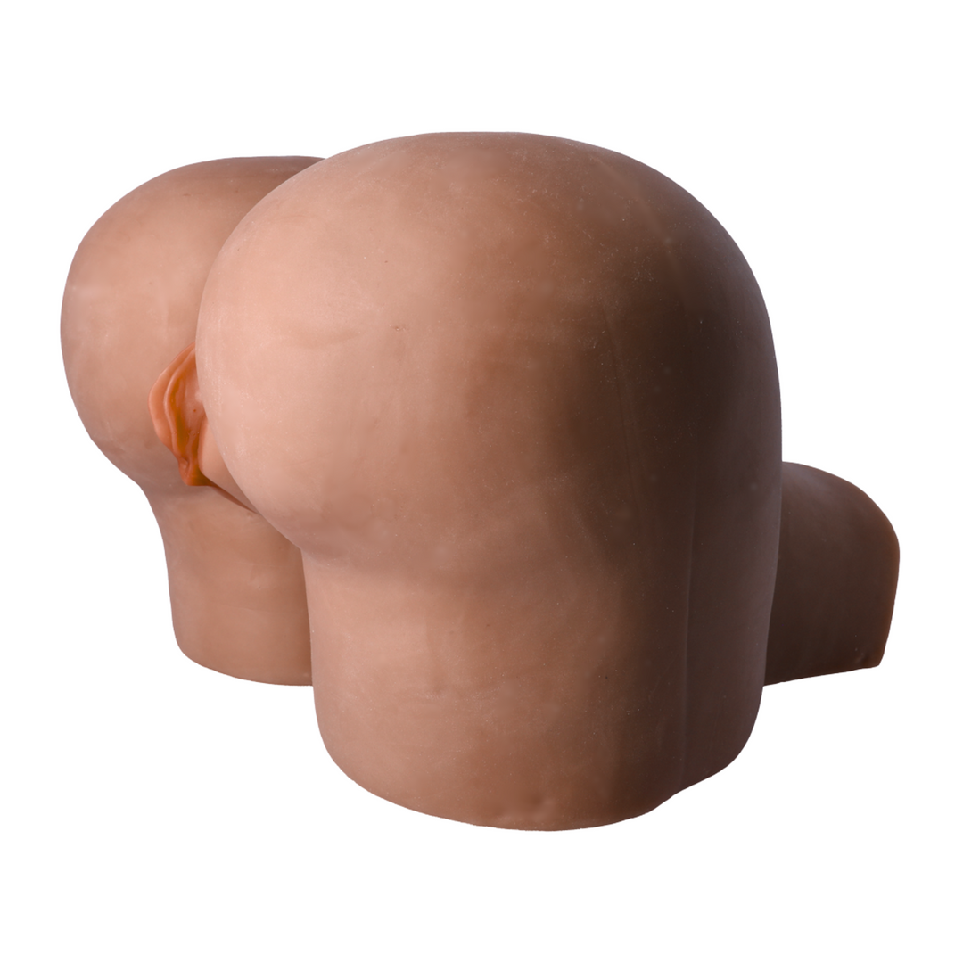side view of life size brown male masturbator showing butt and thighs