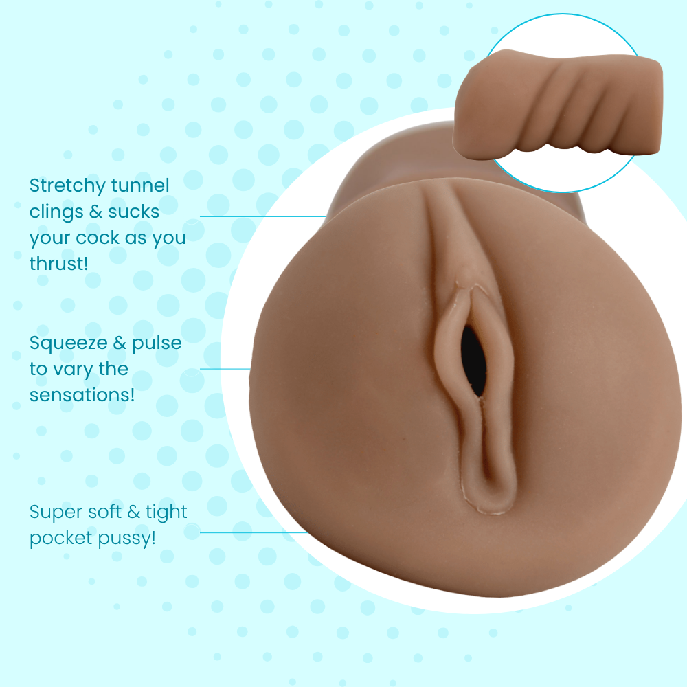 Product with text describing its features on a light blue background