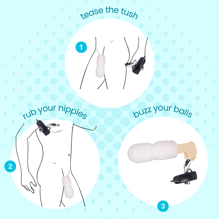 Product usage instructions on a polka dot background