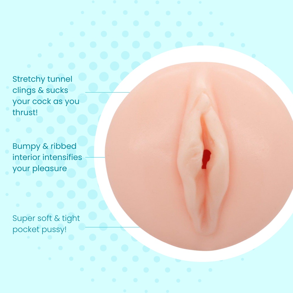 Product detail with text on a blue polka dot background