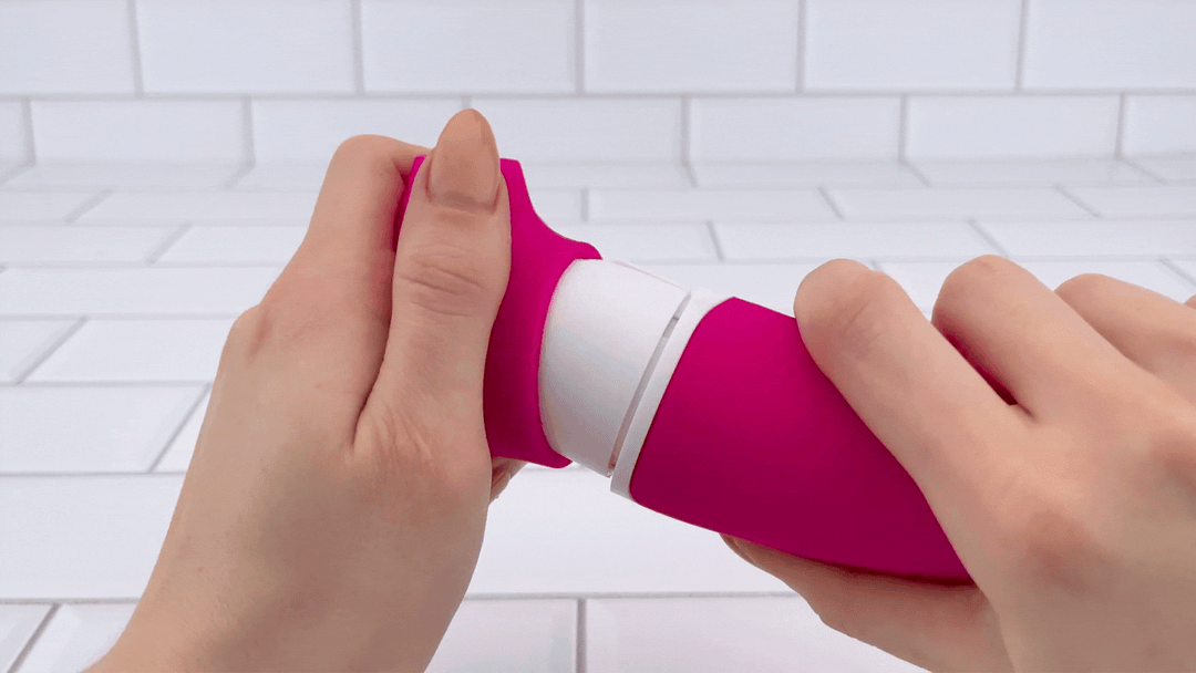 GIF of Dual-Ended Premium Clit Sucker and G-Spot Vibrator with clit sucker being removed 