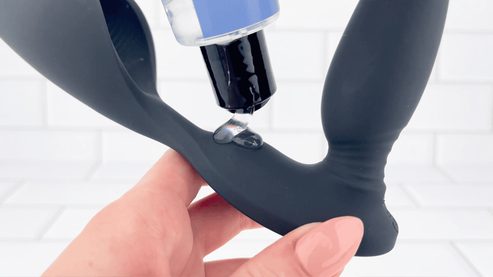 GIF of Vibrating Cock Ring plus P-Spot and Ball Stimulator lube on vibrating taint teaser 