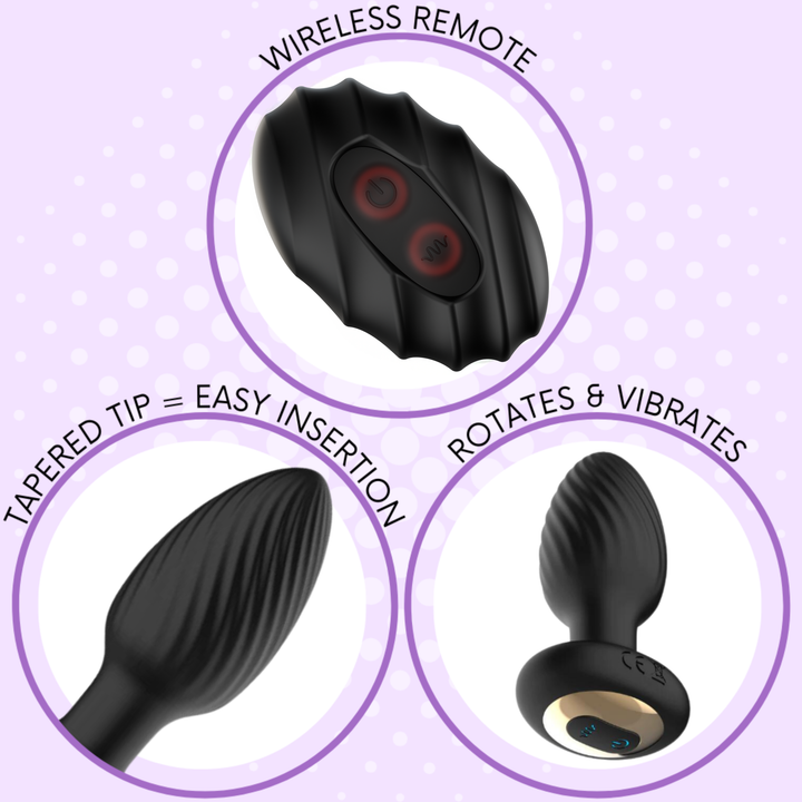 list of benefits from THE RIMMER Wireless Rotating and Rim Job Silicone Anal Plug 