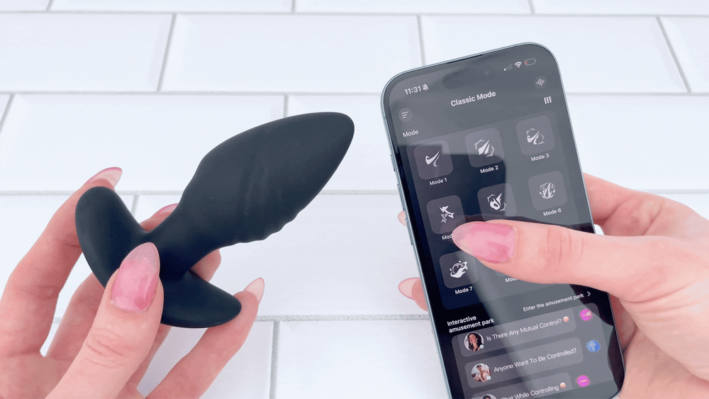 GIF of Vibrating and Rotating Bluetooth Butt Plug  being turned on via app 