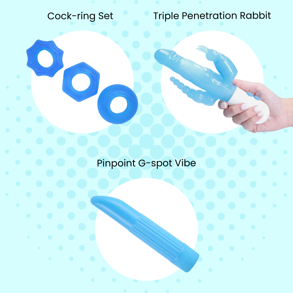 COCK-RING SET, TRIPLE PENTRATION RABBIT, PINPOINT-G-SPOT VIBE 