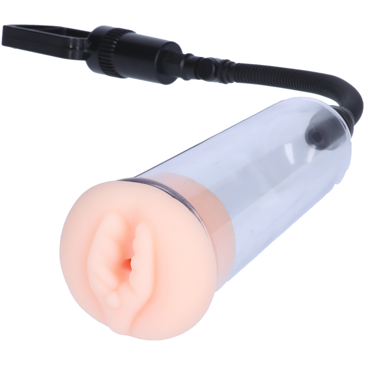manual penis pump with beige masturbation sleeve