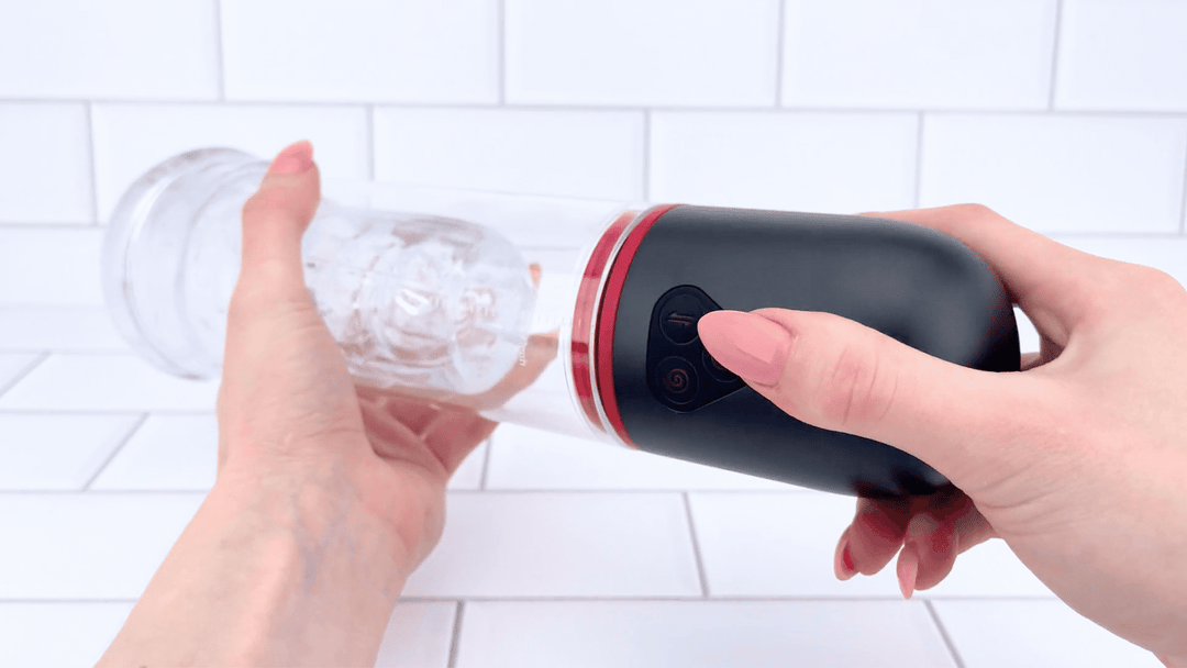 GIF of base being removed from 3-in-1 Brotar Vibrating Penis Pump, Stroker, and Sucker  