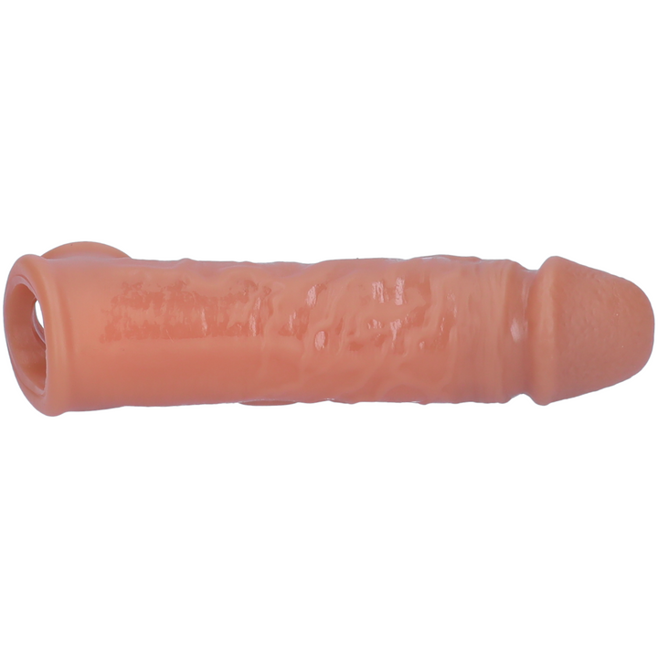Front view of caramel penis extender with ball loop