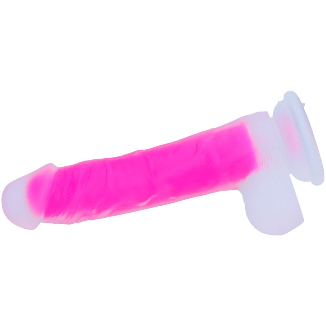 Side view clear suction cup dildo with pink core