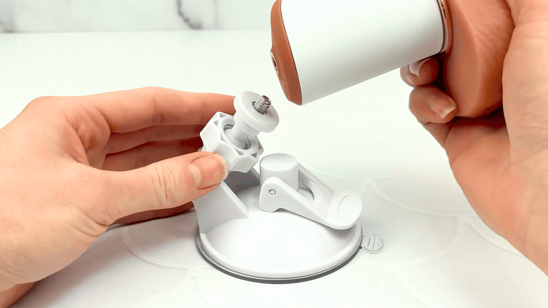 GIF of Warming, Thrusting, Vibrating, and Waterproof Dildo being screwed onto suction cup base 