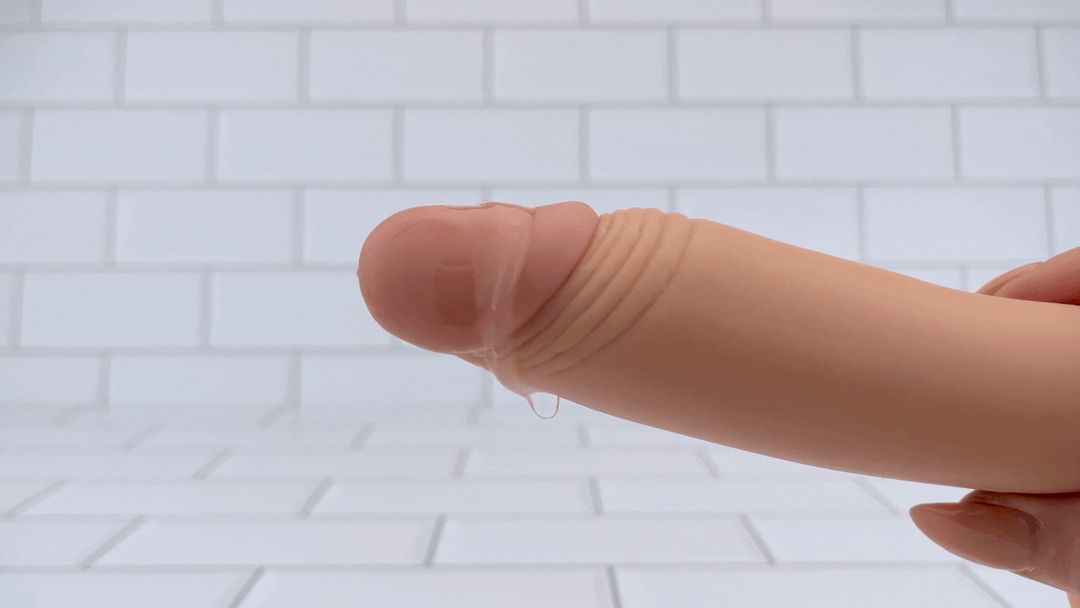 GIF of lube on Vibrating Dildo with Balls  