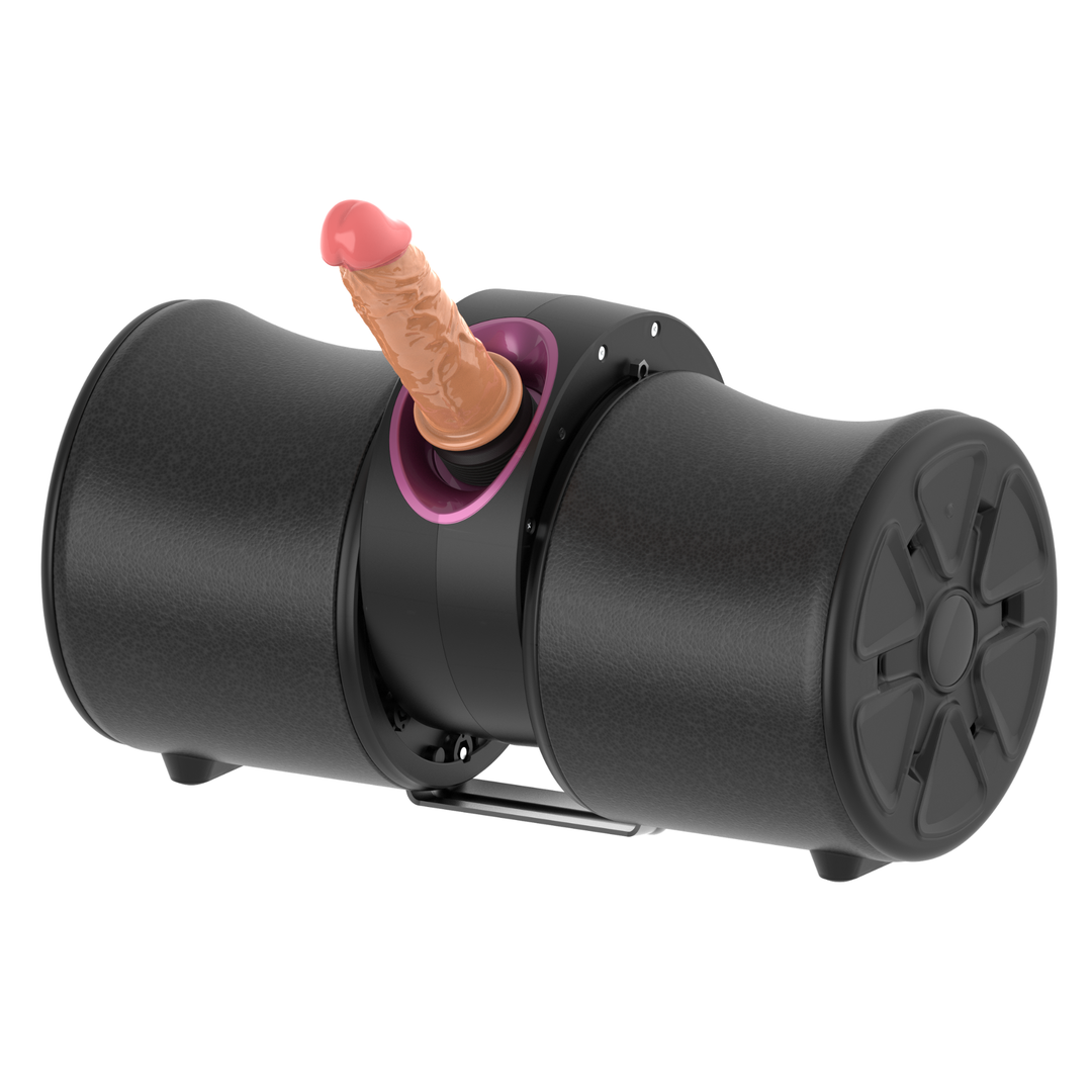 Sex Machine adjusted upward with the included dildo attached 
